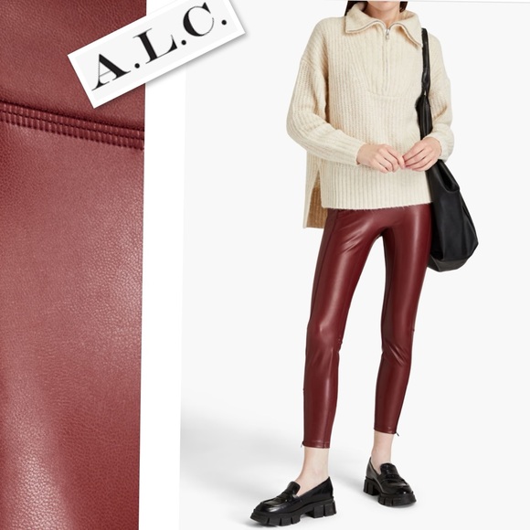 A.L.C. Emile Faux Leather Cropped Leggings Pull-on Pants In Dark Cherry Red Sz 8 - Picture 2 of 12